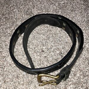 Casual Black Leather Belt with Brass-Tone Hook Buckle 32 Waist